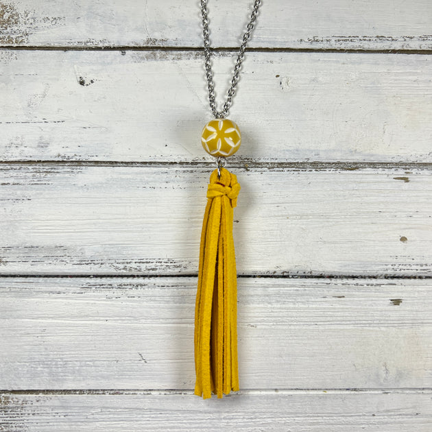 TASSEL NECKLACE TIFFANIE SUNFLOWER YELLOW TASSEL WITH DECORATIVE