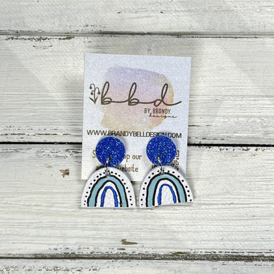 HAND-PAINTED RAINBOW STUDS  *Limited Edition* COLLECTION ||  <br> BLUE FINE GLITTER (ON CORK),  CAROLINA BLUE/LIGHT BLUE/WHITE