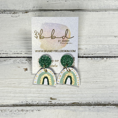 HAND-PAINTED RAINBOW STUDS  *Limited Edition* COLLECTION ||  <br> GREEN FINE GLITTER (ON CORK),  GREEN/SAGE/GOLD