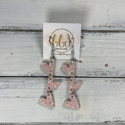 LINKED HEARTS -  Tiny Hearts Collection ||  Leather Earrings  ||   <BR> LIGHT PINK GLITTER ON THICK LEATHER