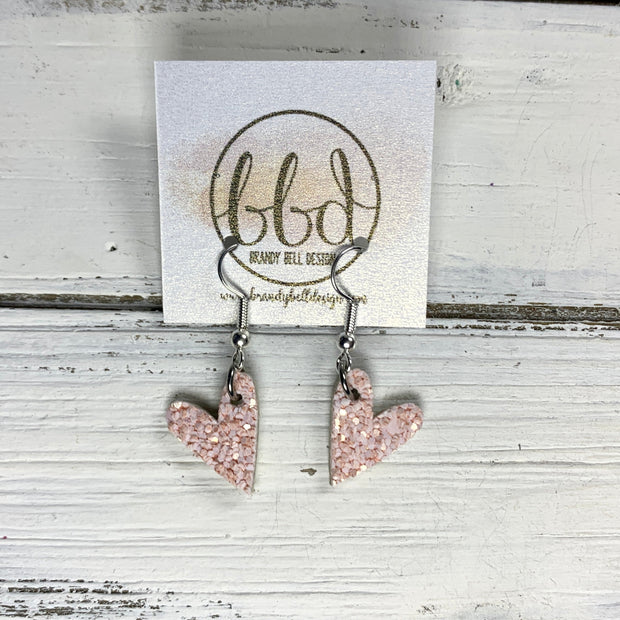 GLITTER HEARTS -  Tiny Hearts Collection ||  Leather Earrings  ||   <BR> NEON PINK GLITTER  (*CHOOSE: STUD, FISH HOOK OR HOOP)