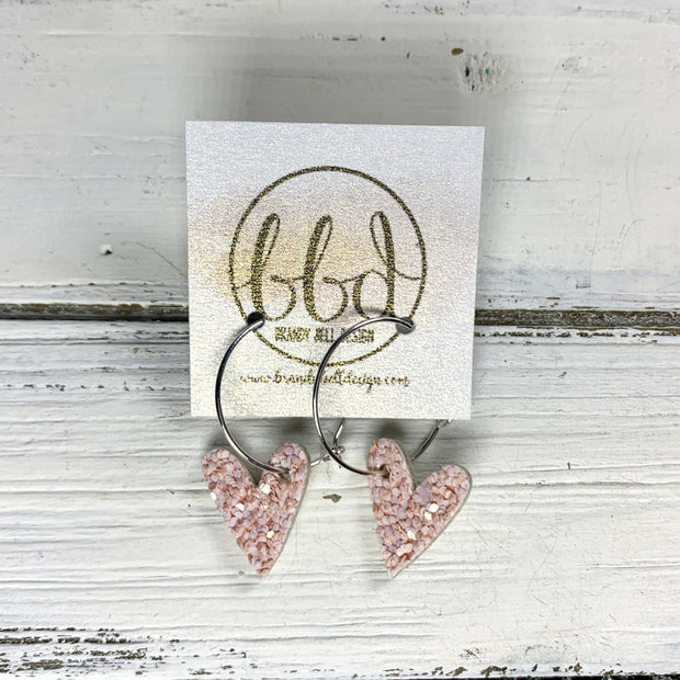GLITTER HEARTS -  Tiny Hearts Collection ||  Leather Earrings  ||   <BR> ROSE GOLD GLITTER  (*CHOOSE: STUD, FISH HOOK OR HOOP)