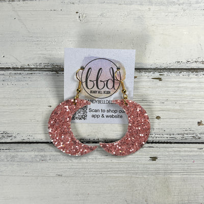 MOON (WITH OR WITHOUT) STAR DANGLES -  Leather Earrings  ||   <BR> CHUNKY GLITTER PEACH PINK (LEATHER ON THICK CORK) <BR> * AVAILABLE IN 2 SIZES