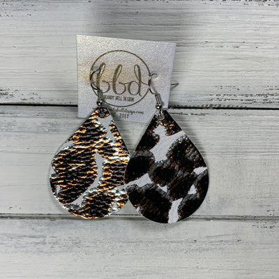 ZOEY (3 sizes available!) -  Leather Earrings  ||  SILVER & GOLD CHEETAH (FAUX LEATHER)