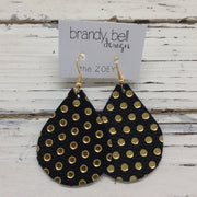 ZOEY (3 sizes available!) - Leather Earrings || MATTE BLACK WITH METALLIC GOLD POLKA DOTS