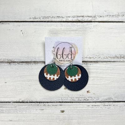 GRAY -  Leather Earrings  || <BR> MATTE EMERALD GREEN, <BR> FOOTBALL THREADS (FAUX LEATHER), <BR> MATTE NAVY* BLUE (CUSTOM COLORS AVAILABLE!)