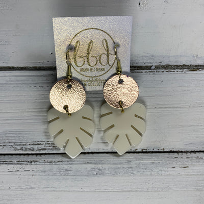LIMITED EDITION PALM COLLECTION -  Leather Earrings  ||  <BR>  METALLIC ROSE GOLD SMOOTH, <BR> OFF WHITE PALM LEAF
