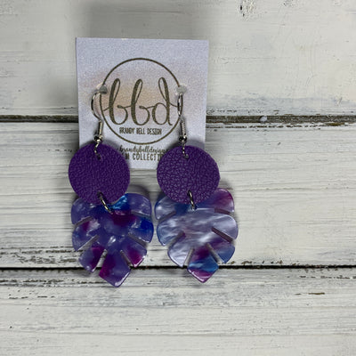 LIMITED EDITION PALM COLLECTION -  Leather Earrings  ||  <BR>  MATTE PURPLE, <BR> BLUE & PURPLE PALM LEAF