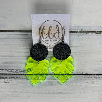 LIMITED EDITION PALM COLLECTION -  Leather Earrings  ||  <BR>  MATTE BLACK, <BR> NEON YELLOW PALM LEAF