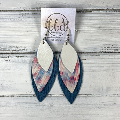 DOROTHY - Leather Earrings  ||  <BR> PEARL WHITE, <BR> RED, WHITE & BLUE BLURRED LINES, <BR> TEAL PALMS