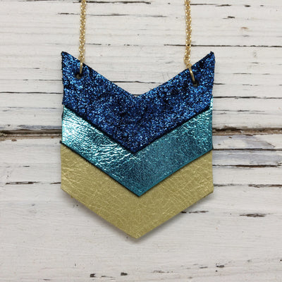 EMERSON - Leather Necklace  || SHIMER BLUE, METALLIC TEAL, PEARLIZED DISTRESSED OCHRE