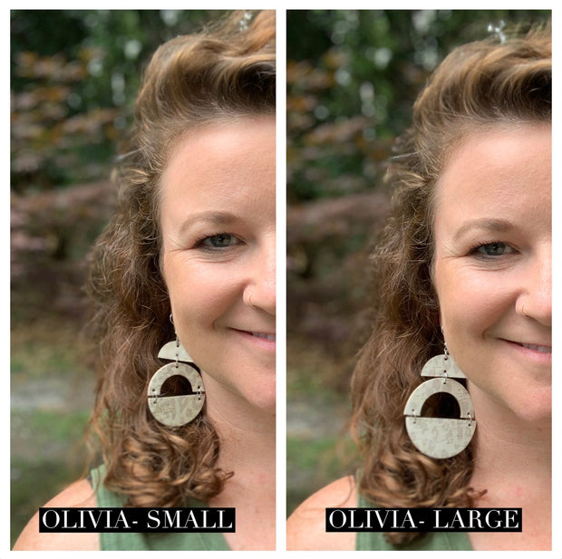 OLIVIA -  Leather Earrings  ||   *2 SIZES!*<BR> *CORK* BLACK & WHITE CHEETAH (choose "U" or "N" shape)