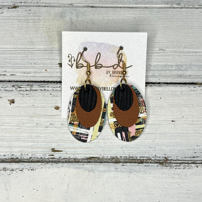 DIANE -  Leather Earrings  ||    <BR> BLACK PALMS, <BR> MATTE CAMEL, <BR> FALL ABSTRACT BRUSHSTROKES