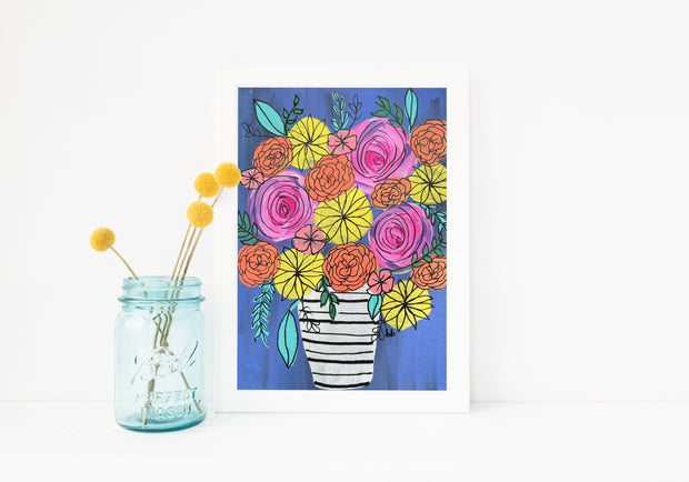 PRINT- Original Artwork by Brandy Bell <br> Stripe Vase on Blue