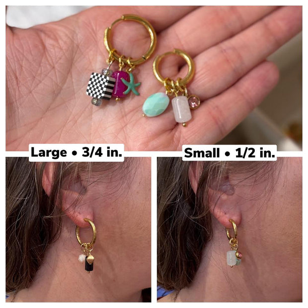 CHARM HOOPS (LARGE)- Stainless Steel ||  STAR, CHECKERED SQUARE, BLUE STACKED