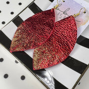 ✨ GLITTER  "DIPPED" MAISY (2 SIZES!) - Genuine Leather Earrings  || METALLIC RED PEBBLED  + CHOOSE YOUR GLITTER "DIPPED" FINISH