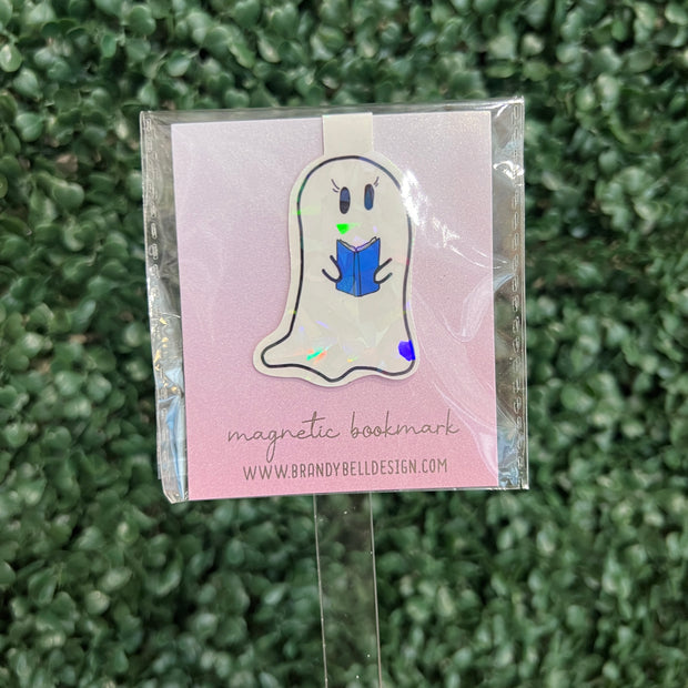 MAGNETIC BOOKMARK |  Original Artwork by Brandy Bell - GHOST WITH BOOK (BLUE)