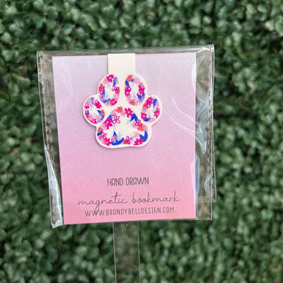 MAGNETIC BOOKMARK |  Original Artwork by Brandy Bell - BLUE & PINK FLORAL PAW