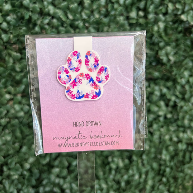 MAGNETIC BOOKMARK |  Original Artwork by Brandy Bell - BLUE & PINK FLORAL PAW