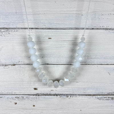BEADED NECKLACE - Waxed Cotton Necklace   ||  <BR> White & Opal Beads