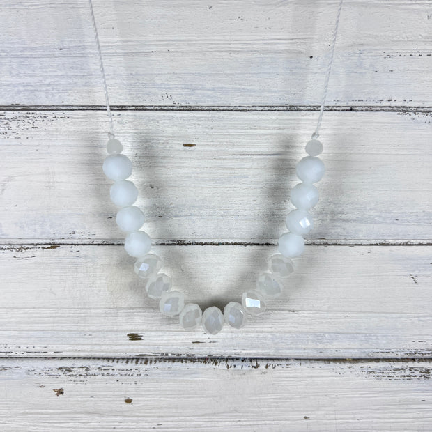 BEADED NECKLACE - Waxed Cotton Necklace   ||  <BR> White & Opal Beads