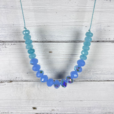 BEADED NECKLACE - Waxed Cotton Necklace   ||  <BR> Carolina Blue + Aqua