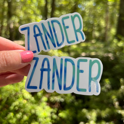 BLUE/AQUA CUSTOM NAME Waterproof Sticker |  Original Artwork by Brandy Bell