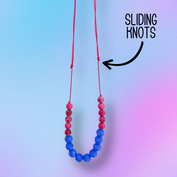 BEADED NECKLACE - Waxed Cotton Necklace   ||  <BR> White & Opal Beads