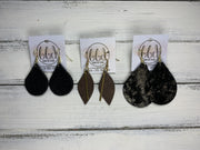 JEAN -  Leather Earrings  ||   <BR> MATTE BLACK, <BR>AQUA & BLACK GLITTER (FAUX LEATHER)