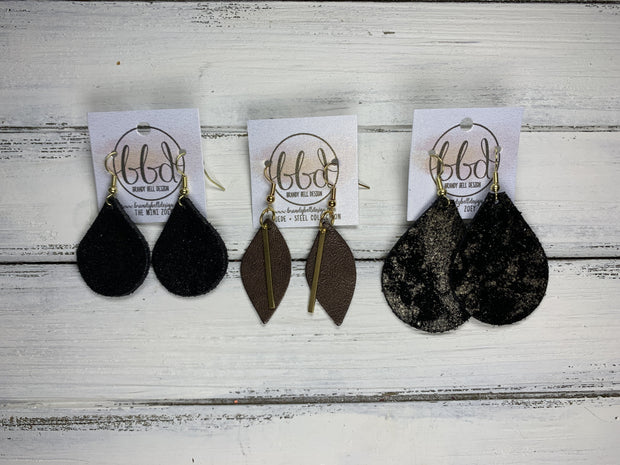 JEAN -  Leather Earrings  ||   <BR> SHIMMER GRAY, <BR> MATTE WHITE