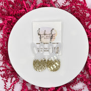ACRYLIC EARRINGS || <BR> BUNNY + EGG (GOLD GLITTER)
