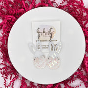 ACRYLIC EARRINGS || <BR> BUNNY + EGG (PINK & WHITE GLITTER)