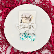 ACRYLIC EARRINGS || <BR> BUNNY + EGG (AQUA GLITTER)