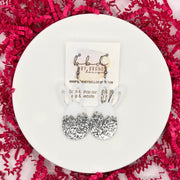 ACRYLIC EARRINGS || <BR> BUNNY + EGG (SILVER GLITTER)