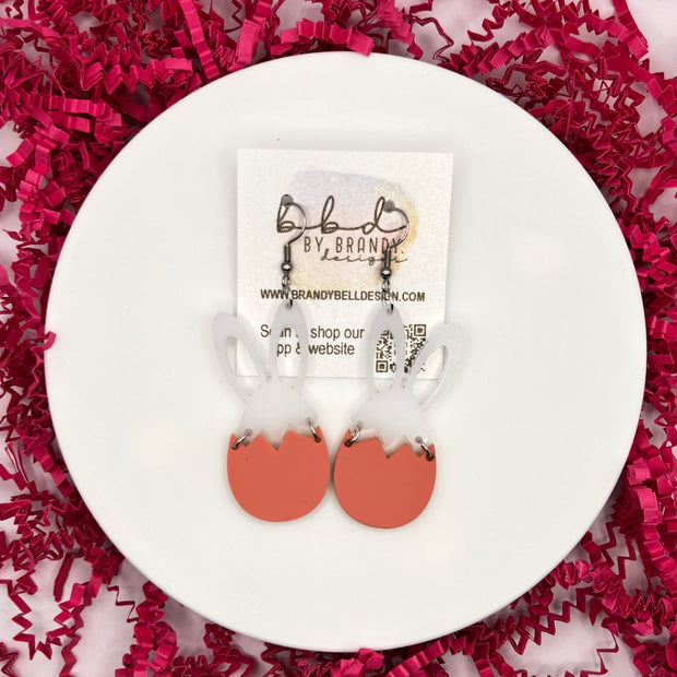 ACRYLIC EARRINGS || <BR> BUNNY + EGG (MATTE CORAL)