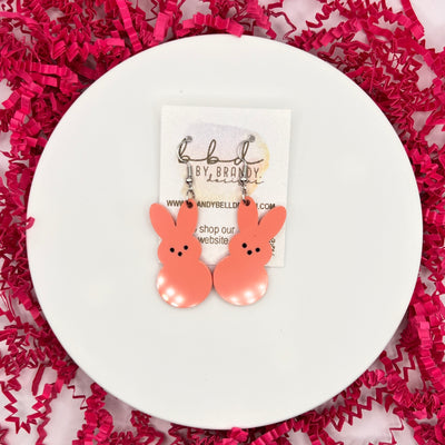 ACRYLIC EARRINGS || <BR> BUNNY WITH FACE (GLOSSY CORAL)