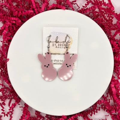 ACRYLIC EARRINGS || <BR> BUNNY WITH FACE (GLOSSY BLUSH)