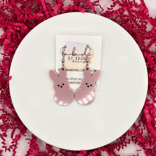 ACRYLIC EARRINGS || <BR> BUNNY WITH FACE (GLOSSY BLUSH)