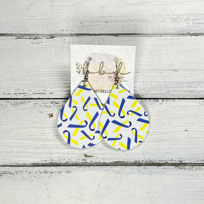 ZOEY (3 sizes available!) -  Leather Earrings  ||   BLUE & YELLOW RIBBON (FAUX LEATHER)