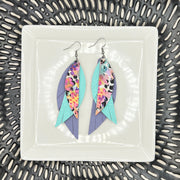ANDY - Leather Earrings  ||  <BR>  PURPLE FLORAL CHEETAH, <BR> AQUA SAFFIANO,  <BR> MATTE LAVENDER
