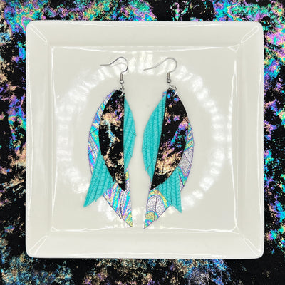 ANDY - Leather Earrings  ||  <BR>  IRIDESCENT NORTHERN LIGHTS, <BR> AQUA PALMS,  <BR> METALLIC IRIDESCENT SWIRL