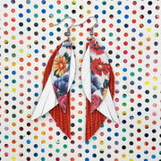 ANDY - Leather Earrings  ||  <BR>  TUTTI FRUITTI FLORAL, <BR> MATTE WHITE,  <BR> RED PALMS