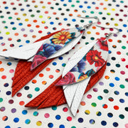 ANDY - Leather Earrings  ||  <BR>  TUTTI FRUITTI FLORAL, <BR> MATTE WHITE,  <BR> RED PALMS