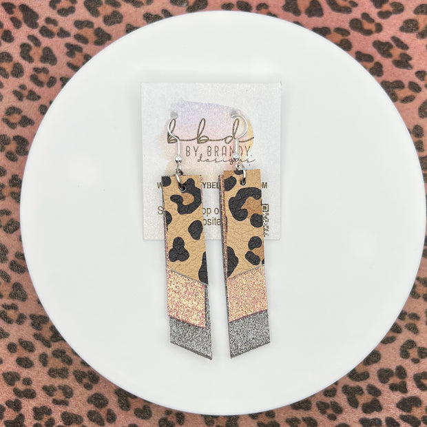 CODY - Leather Earrings  ||  <BR>  CARAMEL CHEETAH, <BR> SHIMMER VINTAGE PINK,  <BR> SHIMMER GRAY