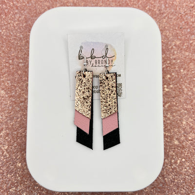 CODY - Leather Earrings  ||  <BR>  METALLIC ROSE GOLD PEBBLED, <BR> MATTE LIGHT PINK,  <BR> SHIMMER BLACK