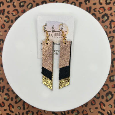 CODY - Leather Earrings  ||  <BR>  SHIMMER VINTAGE PINK <BR> SHIMMER BLACK,  <BR> METALLIC GOLD DOTS