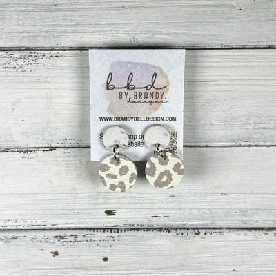 LUNA -  Leather Earrings ON POST  ||  MATTE WHITE (ON CORK), <BR> NUDE LEOPARD