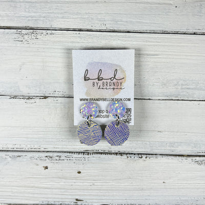 LUNA -  Leather Earrings ON POST  ||  <BR> IRIDESCENT CHUNKY GLITTER, <BR> IRIDESCENT WHITE SAFFIANO