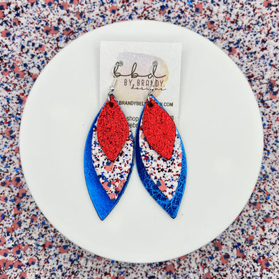 DOROTHY - Leather Earrings  ||  <BR>  METALLIC RED PEBBLED,  <BR> AMERICANA- WITH FLAGS (FAUX LEATHER), <BR>METALLIC BLUE SMOOTH