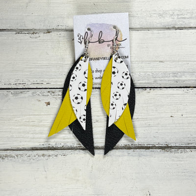 ANDY -  Leather Earrings  ||  <BR> SOCCER PRINT (FAUX LEATHER), <BR> MATTE YELLOW, <BR> MATTE BLACK (CUSTOM COLORS AVAILABLE!)